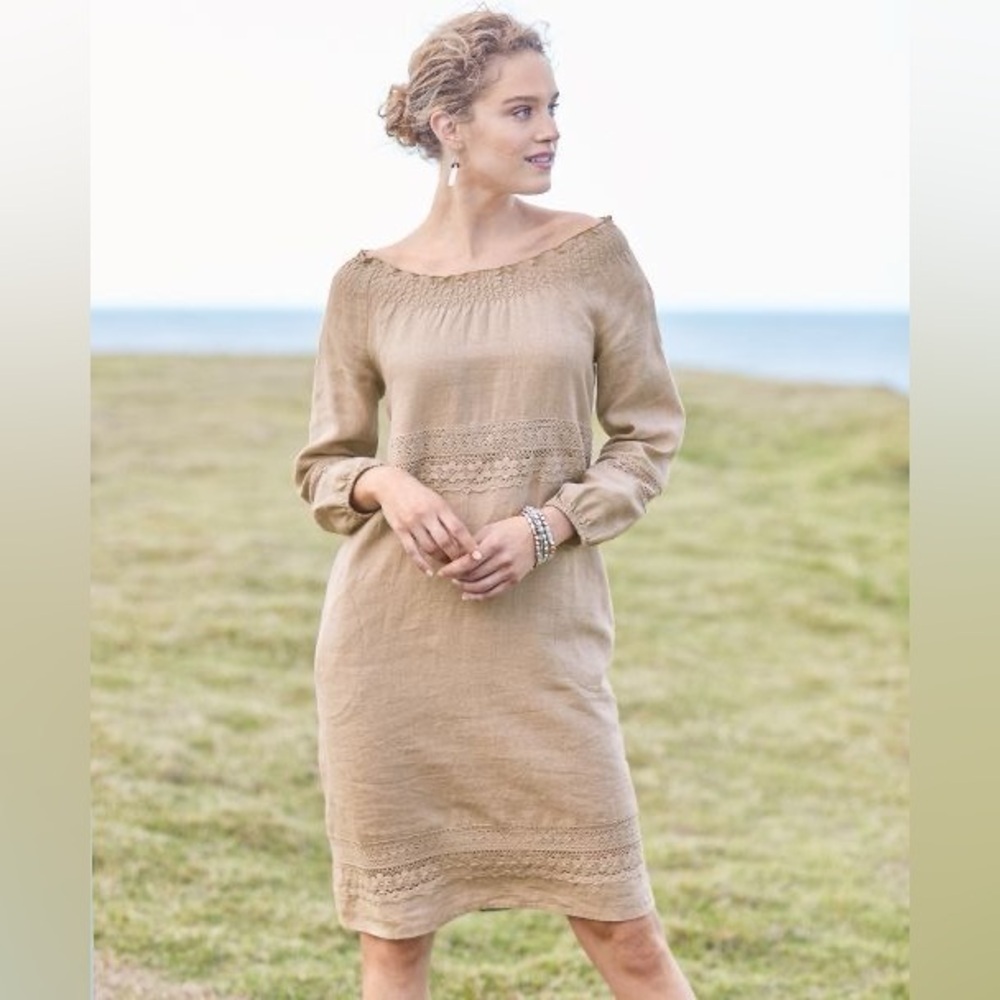 SOLD*************J.JILL 100% LINEN + LACEFLAX COLOR DRESS SIZE M LIKE NEW